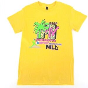 MTV Presents Spot Be Gone Wild 2025 Yellow Graphic T-Shirt Small 90s Retro